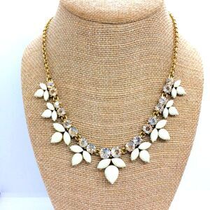 J CREW Rhinestone Necklace Statement Cream Gold Tone Collar Wedding Bridal Holid